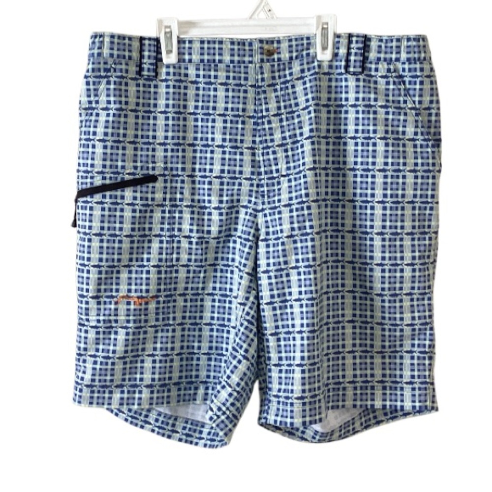 Men's Blue Patterned Flat Front Shorts